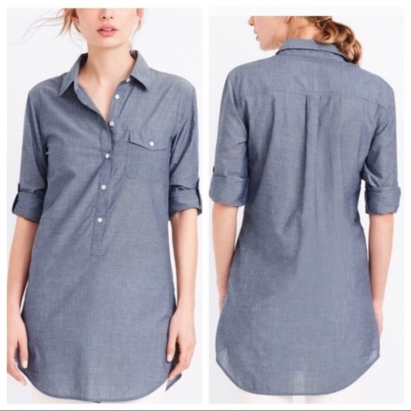 J. Crew Tops - J.Crew Chambray Pocket Popover Tunic Small #400